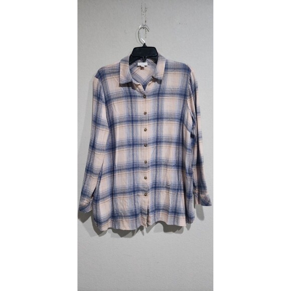 J. Jill Pink Blue Plaid Collared Button Down Shirt Long Sleeves Size M - Picture 1 of 14